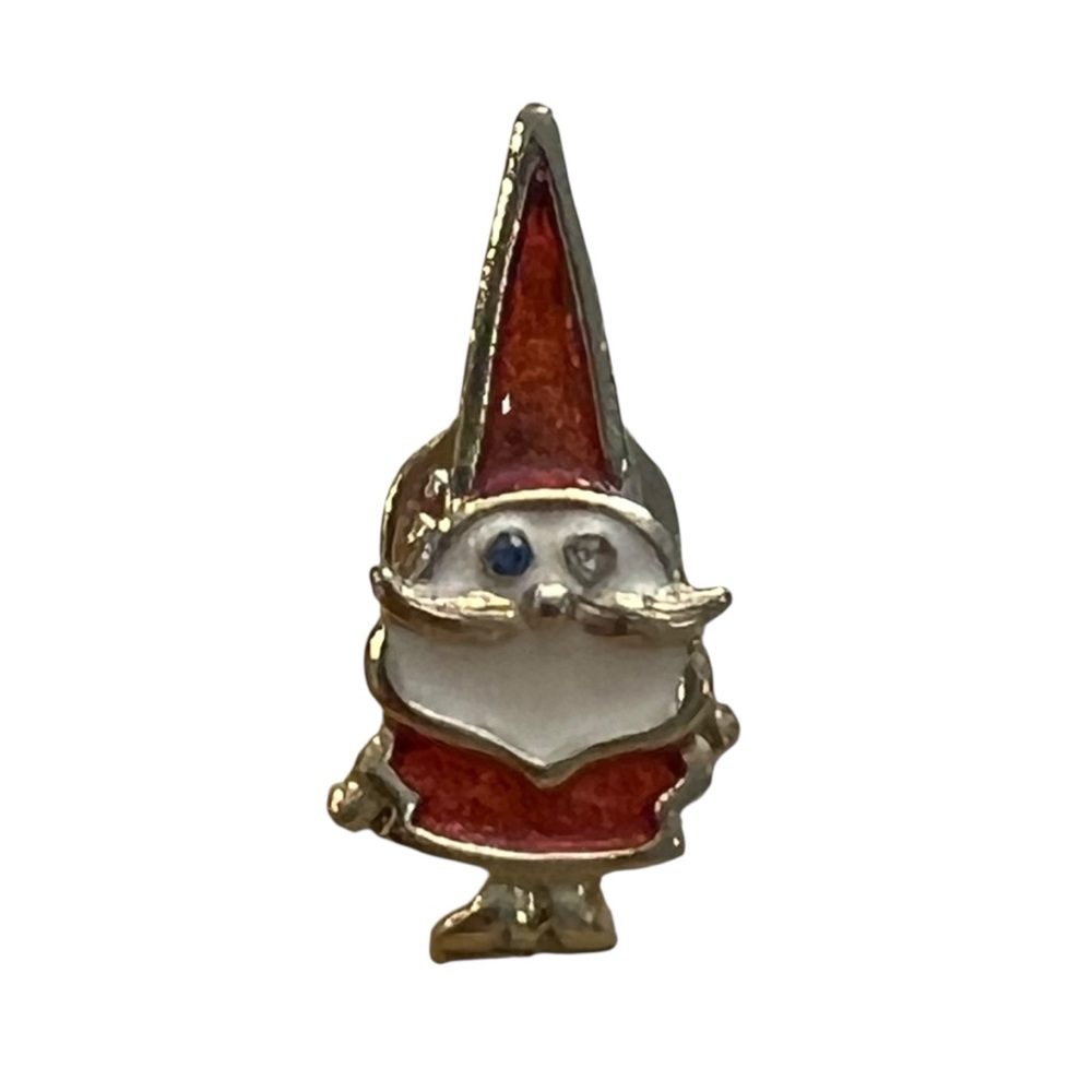 Vintage Beatrix Christmas Santa Gnome Blue And‎ White Eyes Tie Tack Enamel Pin
